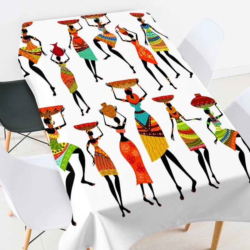 Bluejw Digital Printed African Tribe Woman Design Polyester Fabric Tablecloth - Image 1